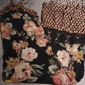 Xhilaration Medium BLACK Floral Full Length Dress